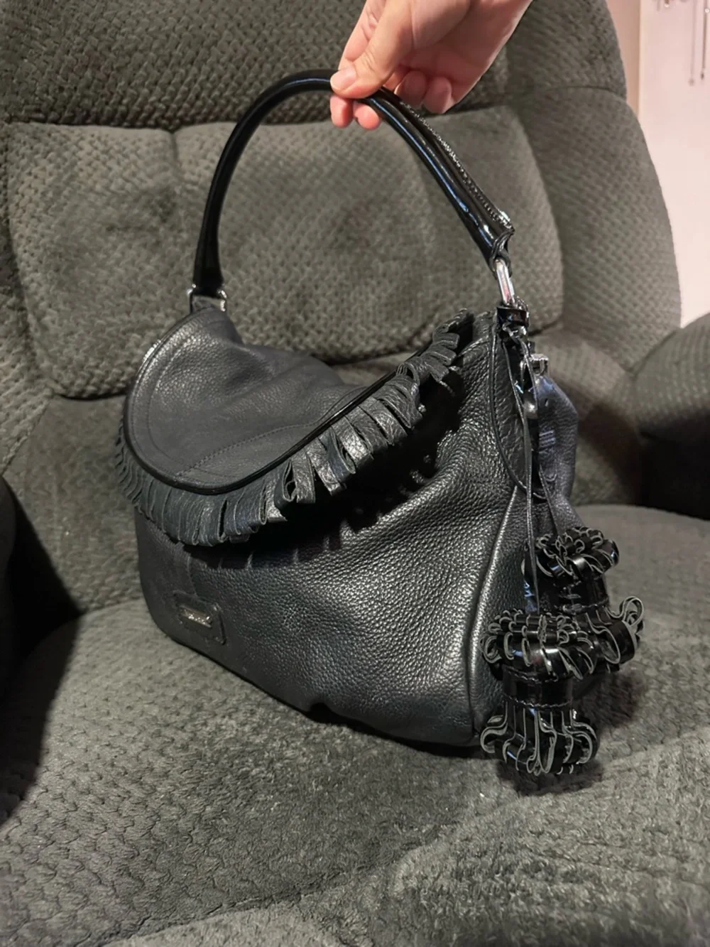 MaxMara Y2K Black Leather Fringe Bag